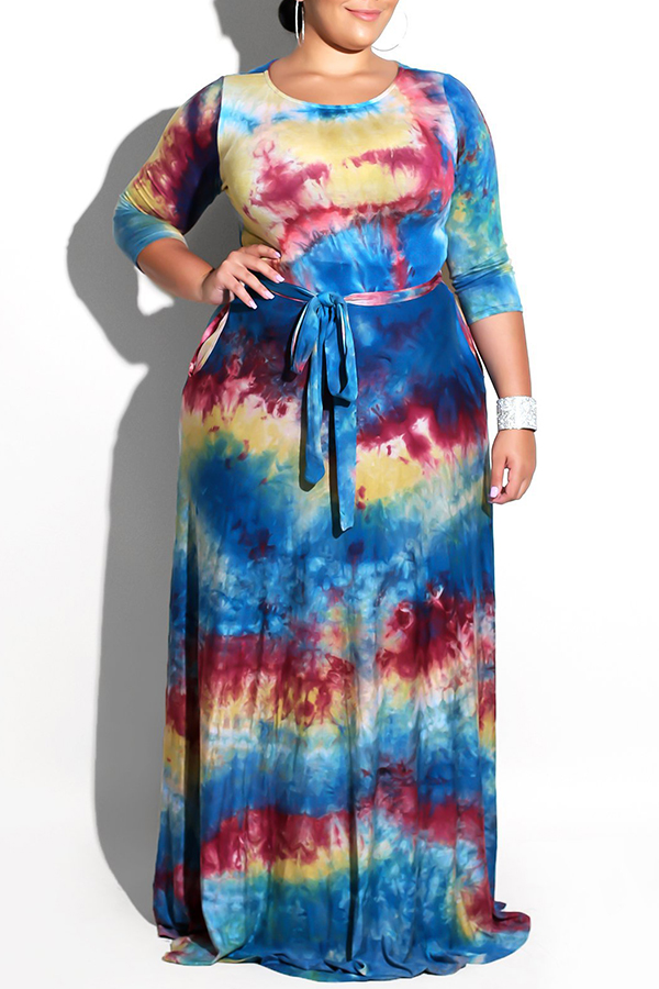 Lovely Stylish Tie-dye Printed Floor Length Dress(With Elastic)