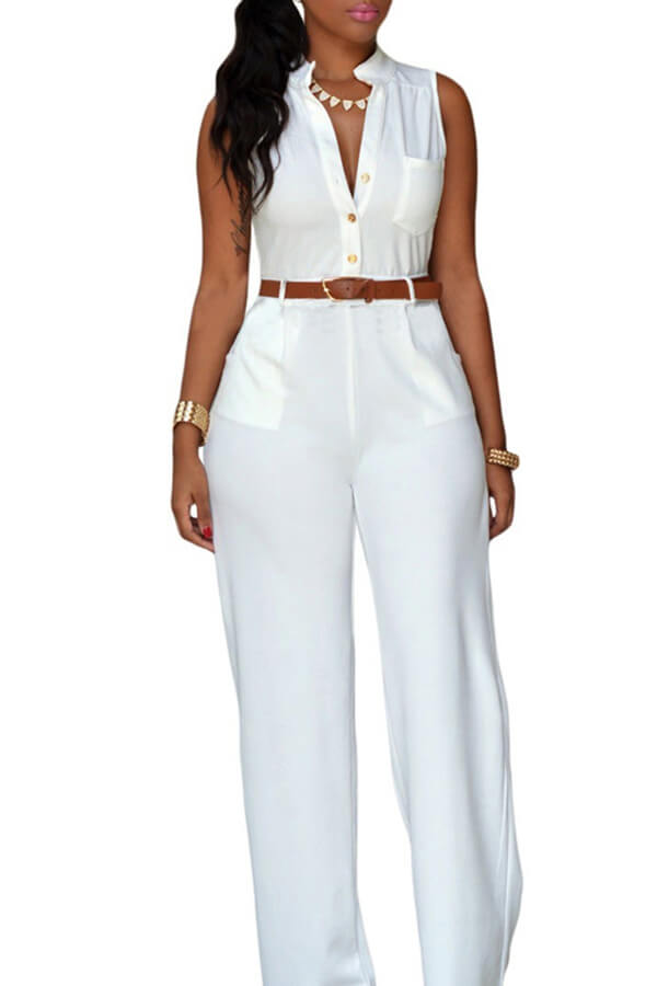 Lovely Casual Loose White One-piece Jumpsuit(With Belt)