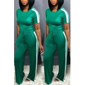 Lovely Trendy Striped Patchwork Green Two-piece Pa