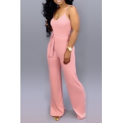 Lovely Casual Lace-up Pink One-piece Jumpsuit(With