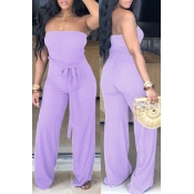 Lovely Simple Style Striped Lace-up Purple One-pie