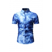 Lovely Casual Tie-dye Blue Polo Shirt