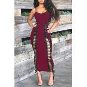 Lovely Sexy Lace-up Hollowed-out Wine Red Ankle Le