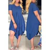 Lovely Casual Asymmetrical Dark Blue Mini Dress(Wi