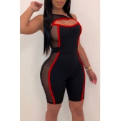 Lovely Casual Mesh Patchwork Red One-piece Romper