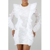 Lovely Chic Lace Patchwork White Mini Dress(With E