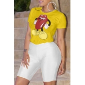 Lovely Casual Cartoon Printed Yellow T-shirt