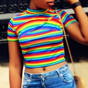 Lovely Casual Striped Multicolor T-shirt