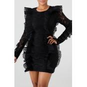 Lovely Trendy Lace Patchwork Black Mini Dress(With