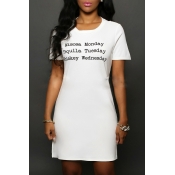 Lovely Casual Letter Printed White Mini Dress(With