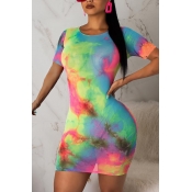 Lovely Casual Tie-dye Mini Dress(With Elastic)