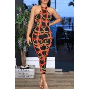 Lovely Sexy Halter Neck Printed One-piece Jumpsuit