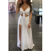 Lovely Sexy V Neck Hollow-out White Floor Length M