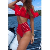 Lovely Dots Printed Red Two-piece Swimwear