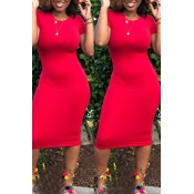 Lovely Casual Skinny Red Knee Length Dress