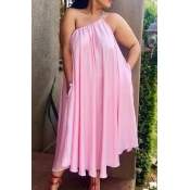 Lovely One Shoulder Pink Ankle Length Maxi Dress