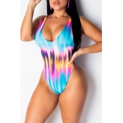 Lovely V Neck Printed Backless One-piece Swimwear