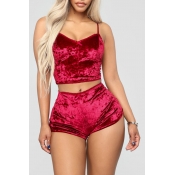 Lovely Sexy Spaghetti Strap Red Two-piece Shorts S
