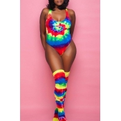 Lovely U Neck Tie-dye Blue One-piece Swimwear(With