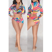 Lovely Printed Zipper Design Multicolor Tankini