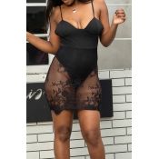 Lovely Sexy Mesh Patchwork Black One-piece Romper
