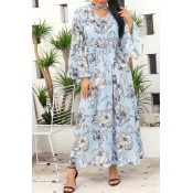 Lovely Stylish Printed Hollow-out Lace-up Skyblue 
