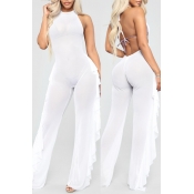 Lovely Sexy Backless White One-piece Jumpsuit