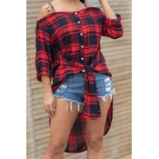Lovely Leisure Plaid Side Split Red Shirts