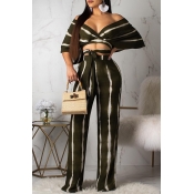 Lovely Casual V Neck Off The Shoulder Striped Two-