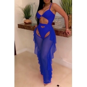 Lovely Sexy Hollow-out See-through Blue Two-piece 