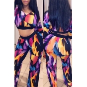 Lovely Casual V Neck Printed Two-piece Pants Set