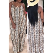 Lovely Stylish Printed Backless Brown Floor Length