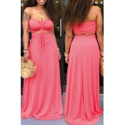 Lovely Casual Off The Shoulder Watermelon-red Two-