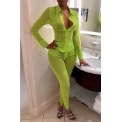 Lovely Sexy V Neck See-through Green Two-piece Pan