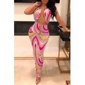 Lovely Sexy Halter Neck Printed Backless Multicolo