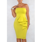 Lovely Work Off The Shoulder Ruffle Design Yellow 