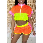 Lovely Leisure Patchwork Jacinth Two-piece Shorts 