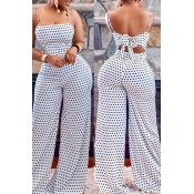 Lovely Sexy Dots Printed White One-piece Jumpsuit