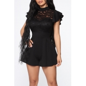 Lovely Trendy Lace Patchwork Black One-piece Rompe