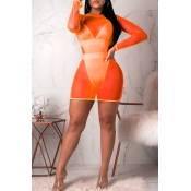 Lovely V Neck Hollow-out Orange One-piece Swimwear