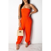 Lovely Sexy Off The Shoulder Orange One-piece Jump