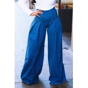 Lovely Chic Draped Deep Blue Loose Jeans