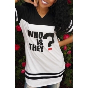 Lovely Casual Letter Printed Patchwork White T-shi