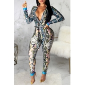 Lovely Sexy Snakeskin Pattern Printed Blue One-pie