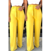 Lovely Stylish Lace-up Yellow Pants