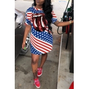 Lovely Independence Day Casual O Neck Printed Mult