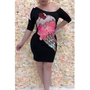 Lovely Casual Ice Cream Printed Black Mini A Line 