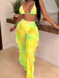 LW Print Ruffle Design Yellow Two-piece Swimsuit