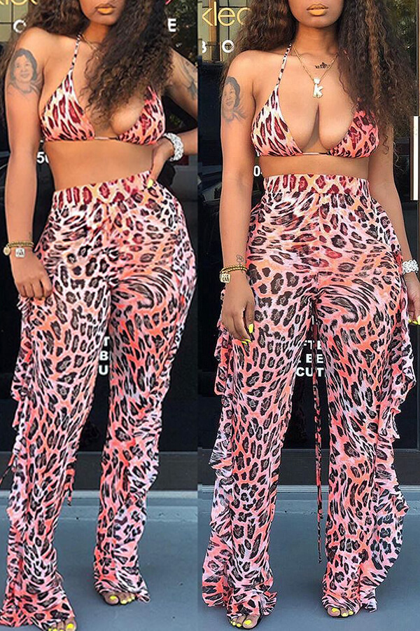 LW Leopard Printed Two-piece Swimwear