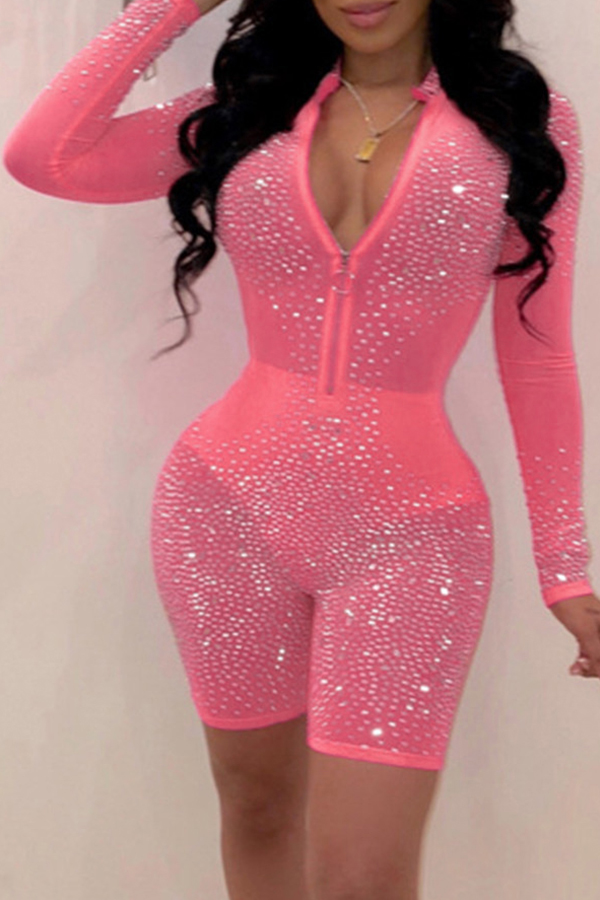 Lovely Sexy See-through Rose Red One-piece Romper